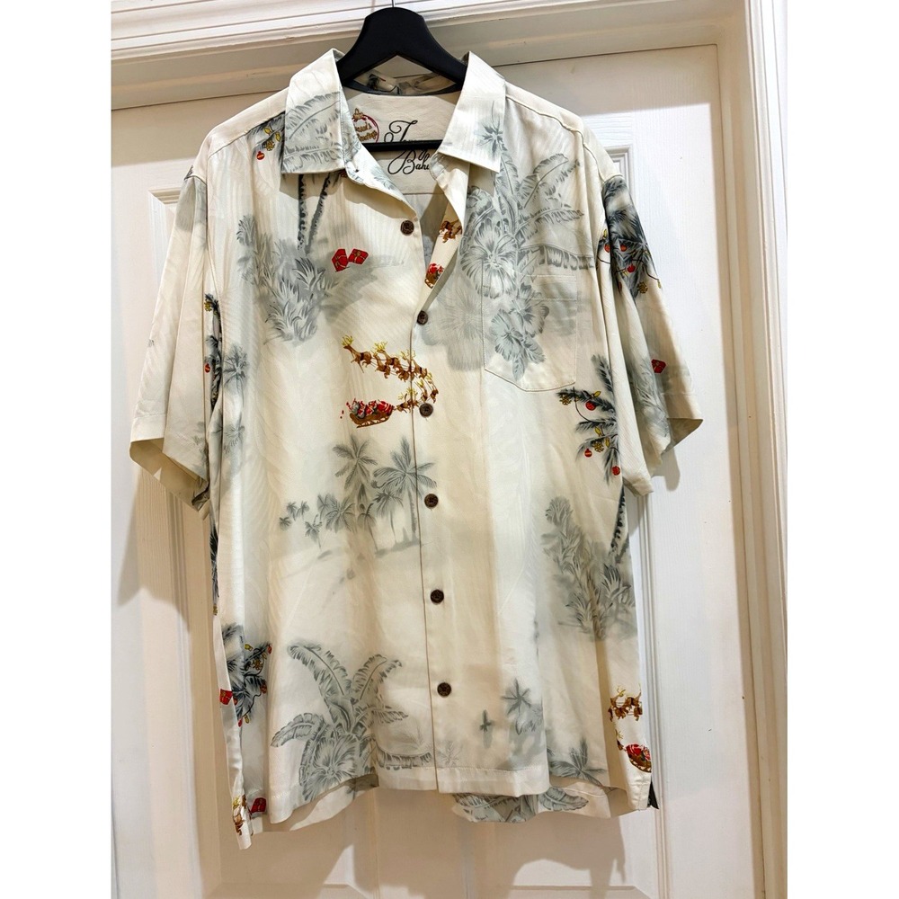 Tommy Bahama Men's L Tropical Seasons Greetings Silk Button-Up Christmas Shirt